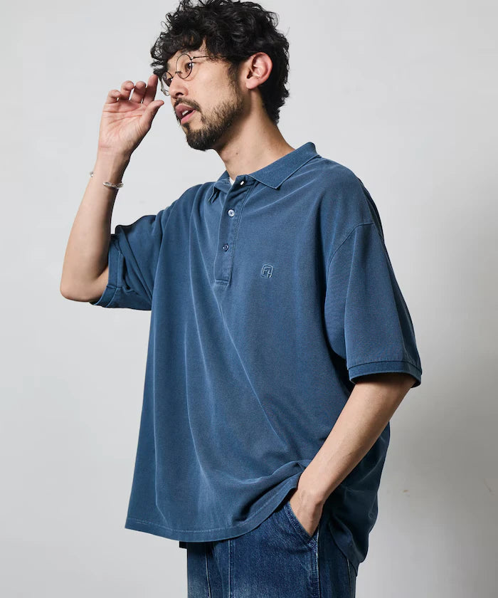 Big Silhouette Vintage Process One Point Embroidery Short Sleeve Polo Shirt