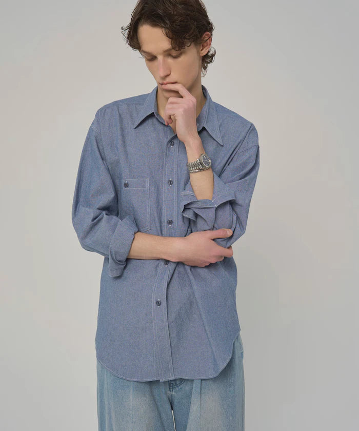 Oversized Classic Regular Collar Chambray Shirt Long Sleeve