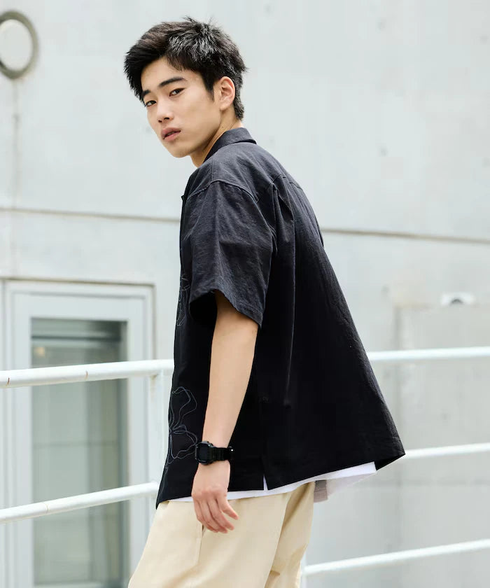 Relaxed Fit Floral Embroidered Short Sleeve Open Collar Shirt [Limited Edition]