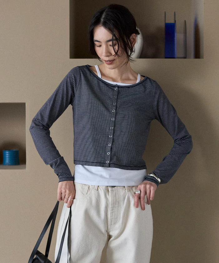 Layered Set Top / Striped Cardigan & Camisole