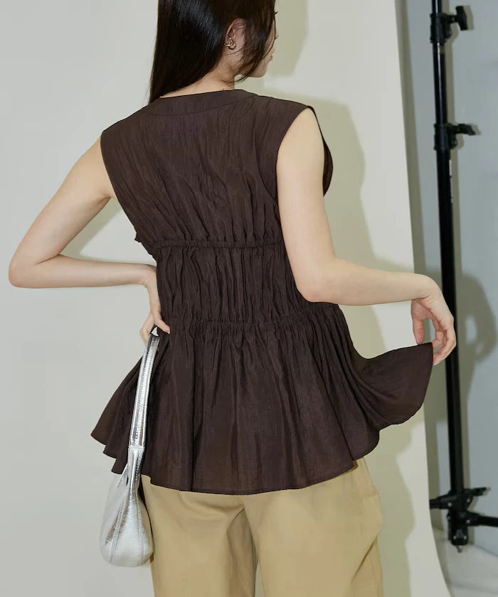 Sheer Broad Sleeveless Gathered Shift Blouse Limited Edition