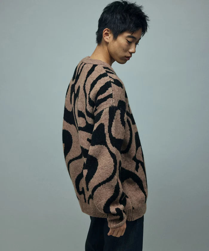 All-over Pattern Double Jacquard Knit Crew Neck Pullover / Relaxed Fit