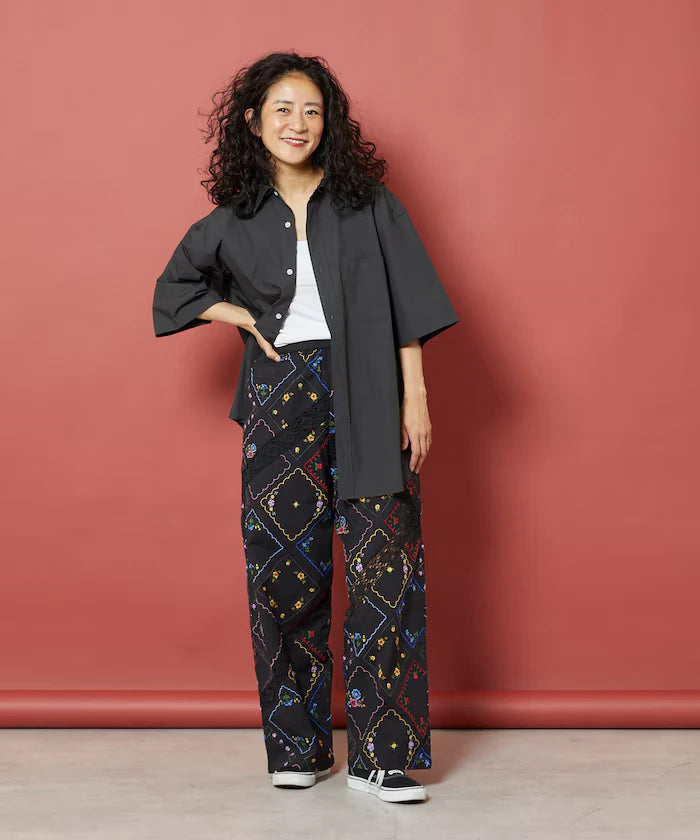 Flower Handkerchief Embroidered Pants