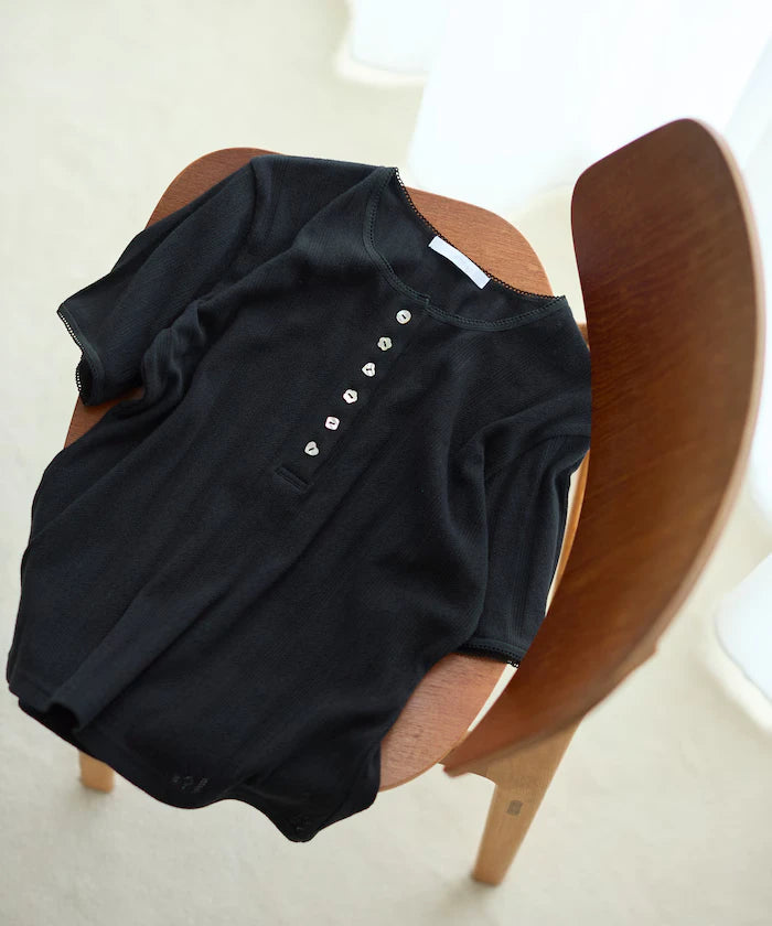 Henry Neck Knitted Lace T-Shirt