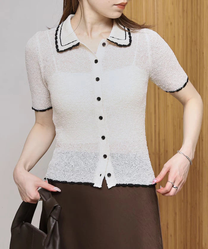 Color Embroidered Polo Collar Cardigan [Limited Edition]
