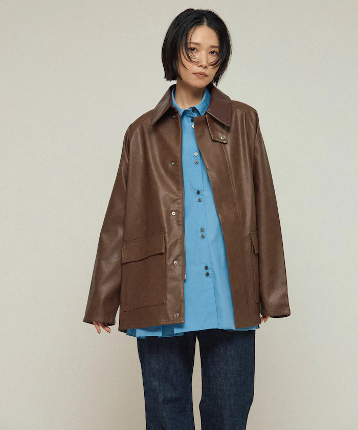 Oversized leatherette blouson / Mixed material switching