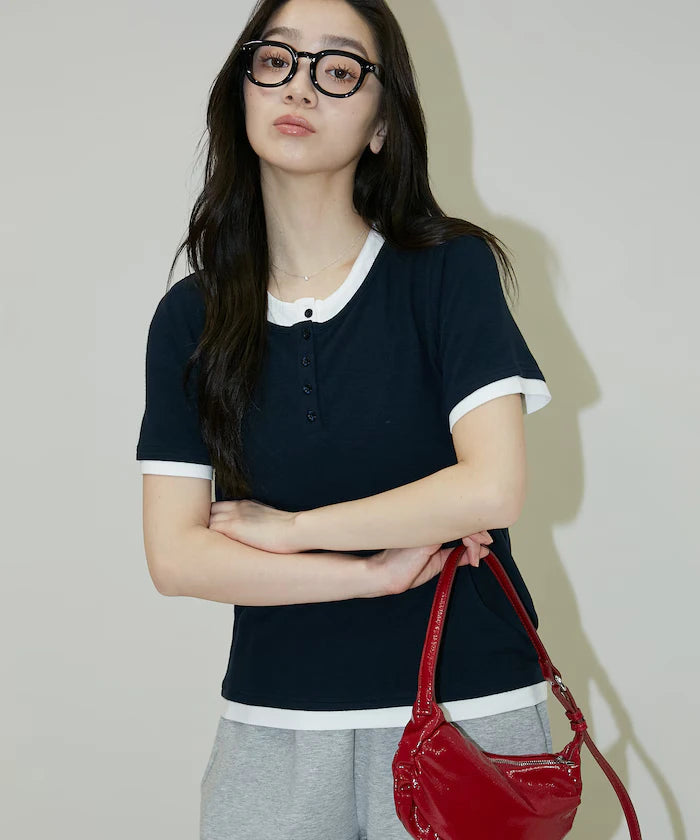 Layered-style Henley Neck T-shirt Limited Edition
