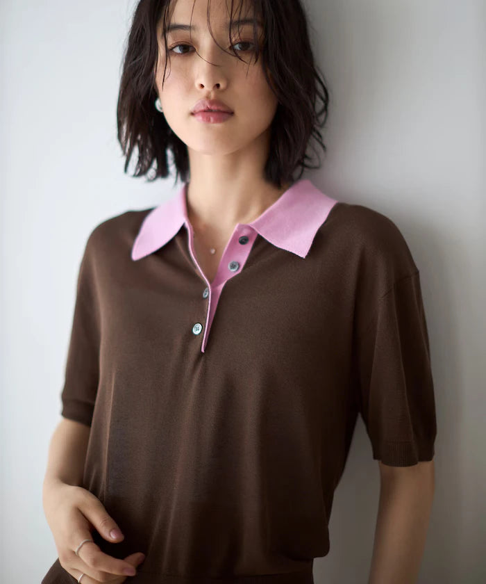 Relaxed Fit Color Design Polo Knit / Bicolor / Multi Stripe