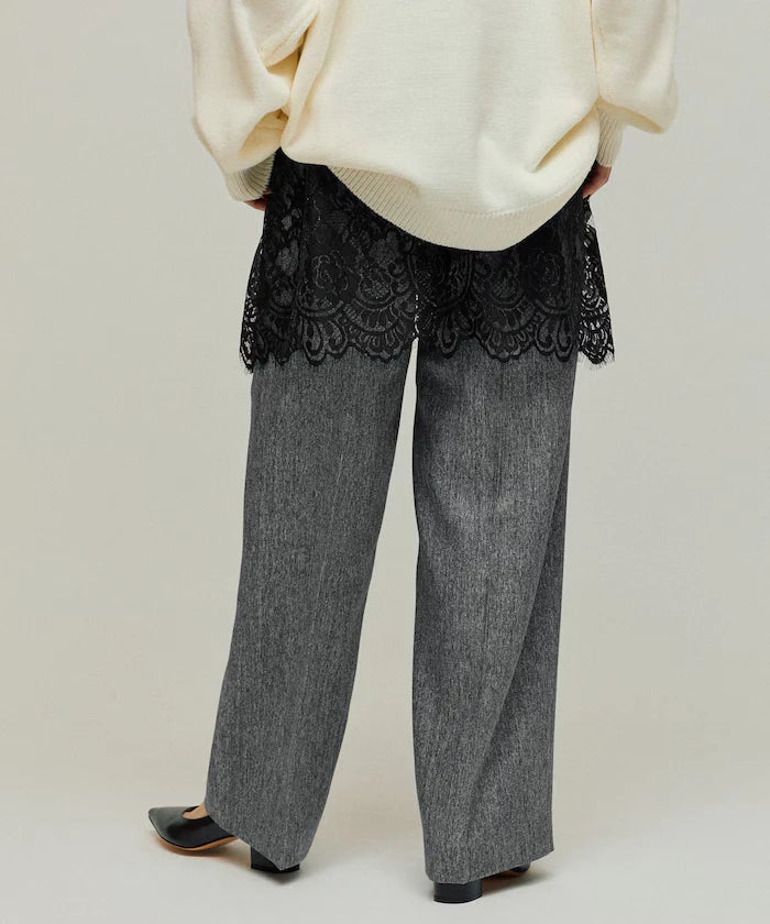 Lace Layered Slacks / Center Press Wide Slacks