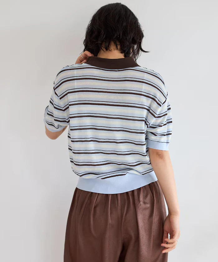Relaxed Fit Color Design Polo Knit / Bicolor / Multi Stripe