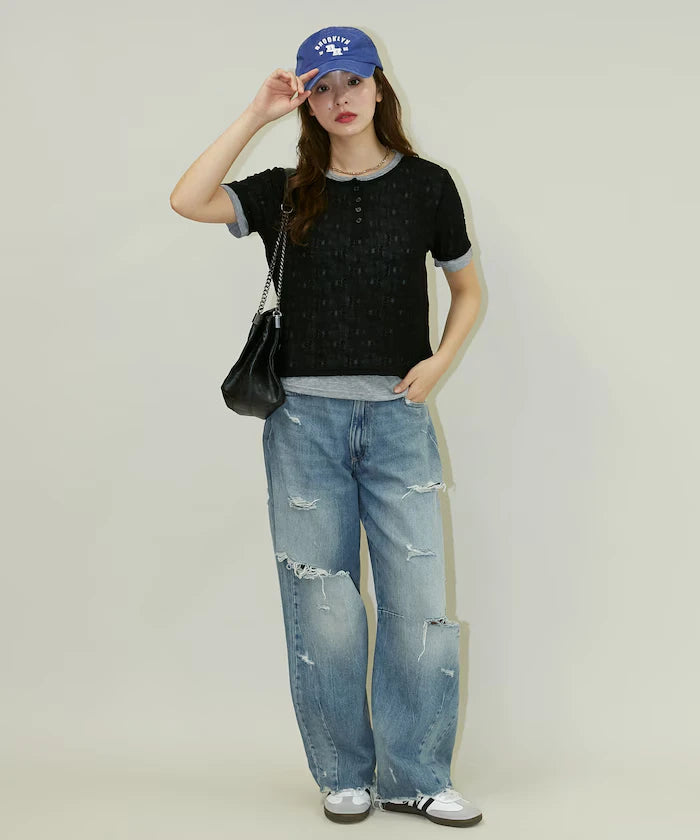 <Set Item> Cut x Jacquard Henry Neck T-Shirt Limited Edition