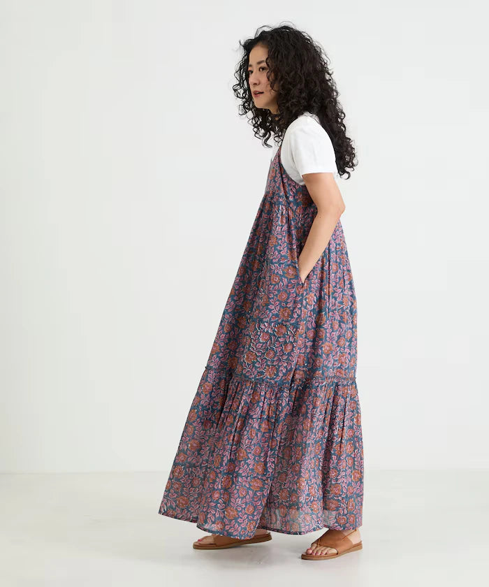 India Woodblock Flower Print Cami Dress
