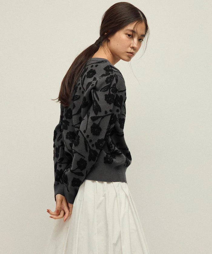 Flower Jacquard Knit Cardigan