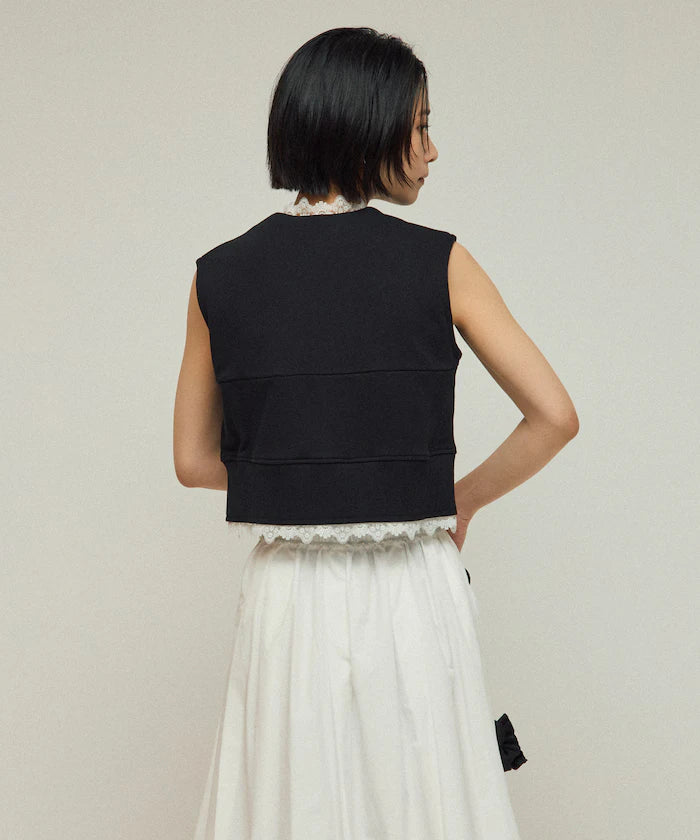 Organic Cotton Lace Sweat Vest / Lined Sweat