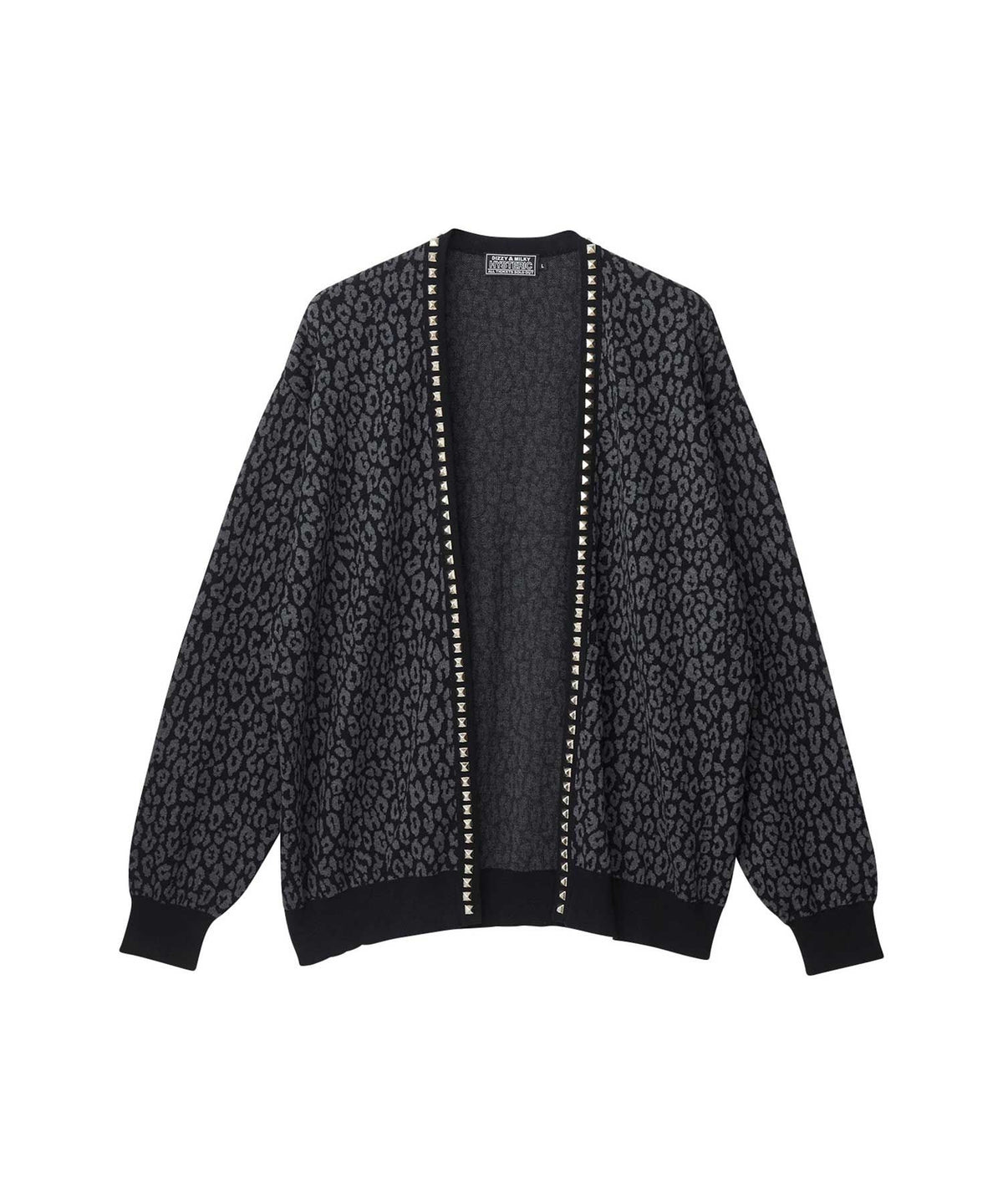 Leopard Pattern Jacquard Studded Cardigan