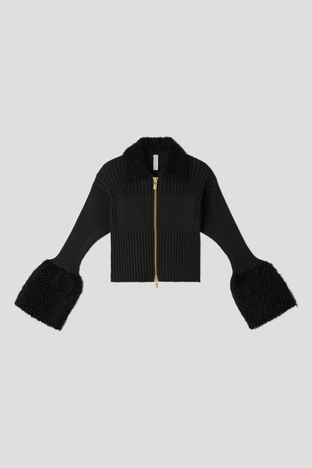 FLUTED PILE GLITTER CROPPED ZIP SHIRT CARDIGAN