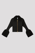 FLUTED PILE GLITTER CROPPED ZIP SHIRT CARDIGAN