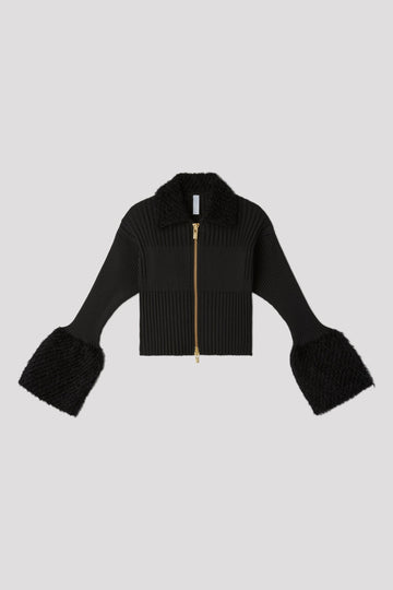 FLUTED PILE GLITTER CROPPED ZIP SHIRT CARDIGAN