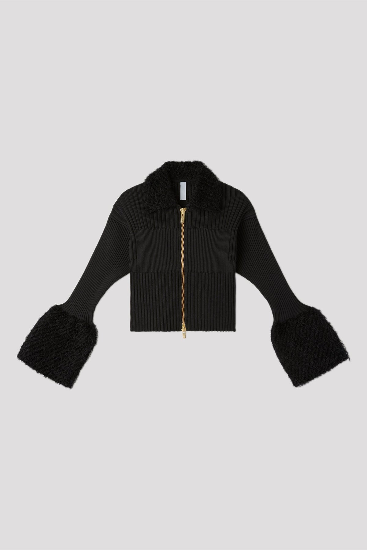 FLUTED PILE GLITTER CROPPED ZIP SHIRT CARDIGAN