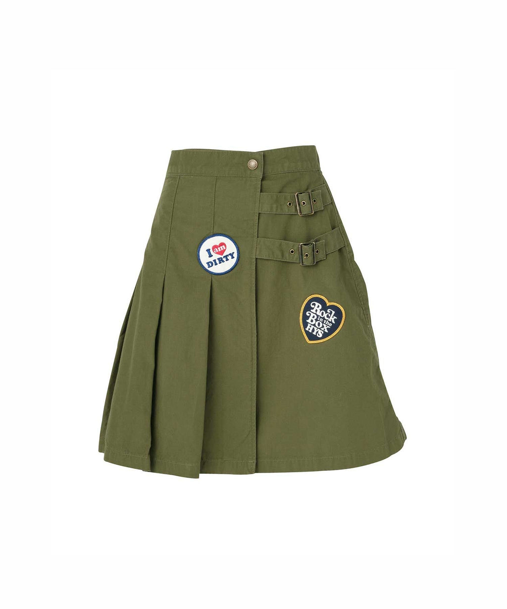 Military Pleated Wrap Skirt