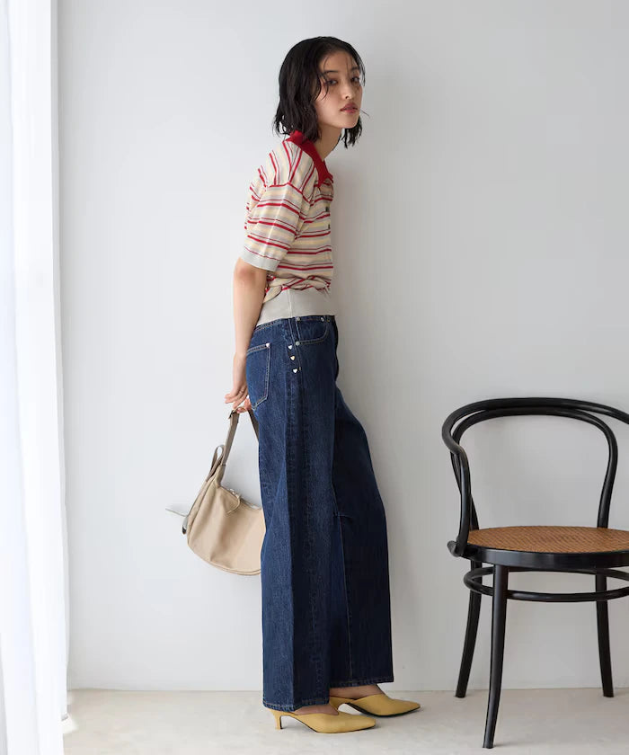 Relaxed Fit Color Design Polo Knit / Bicolor / Multi Stripe