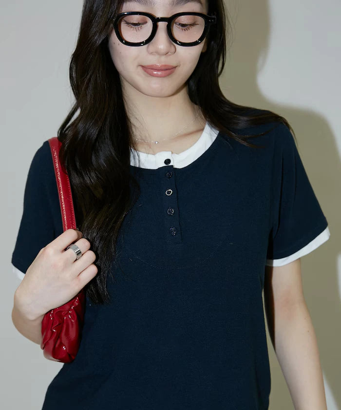 Layered-style Henley Neck T-shirt Limited Edition