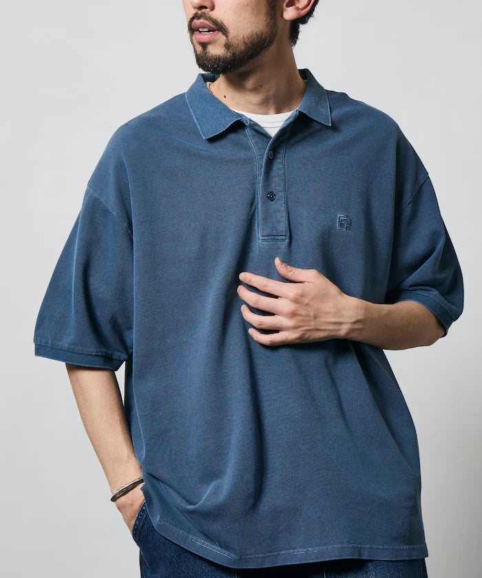 Big Silhouette Vintage Process One Point Embroidery Short Sleeve Polo Shirt
