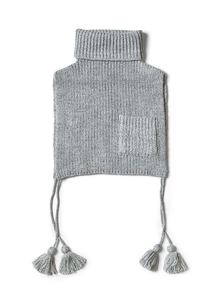 7G Wool Ribbed High Neck Bib Poncho