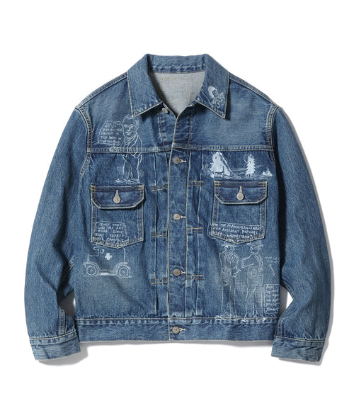 14.25oz. DENIM JACKET 1953 AGED MODEL CARTOON PAINT