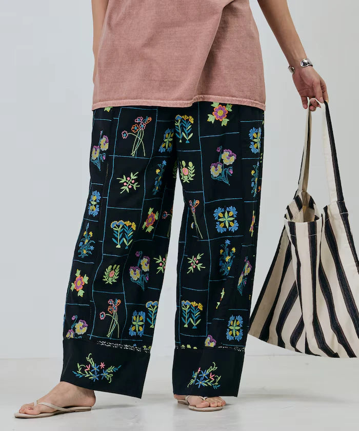 Patchwork Floral Embroidery Pants