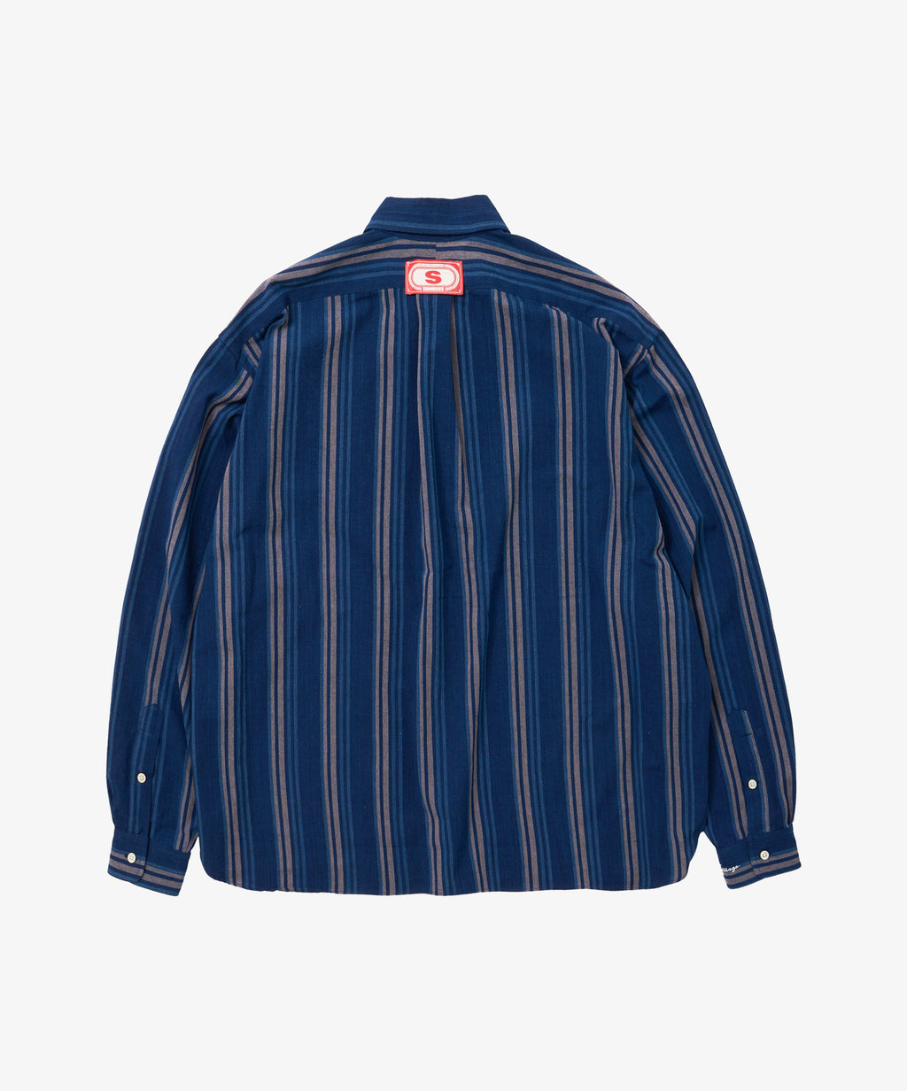 bingo kasuri wide shirt navy stripe