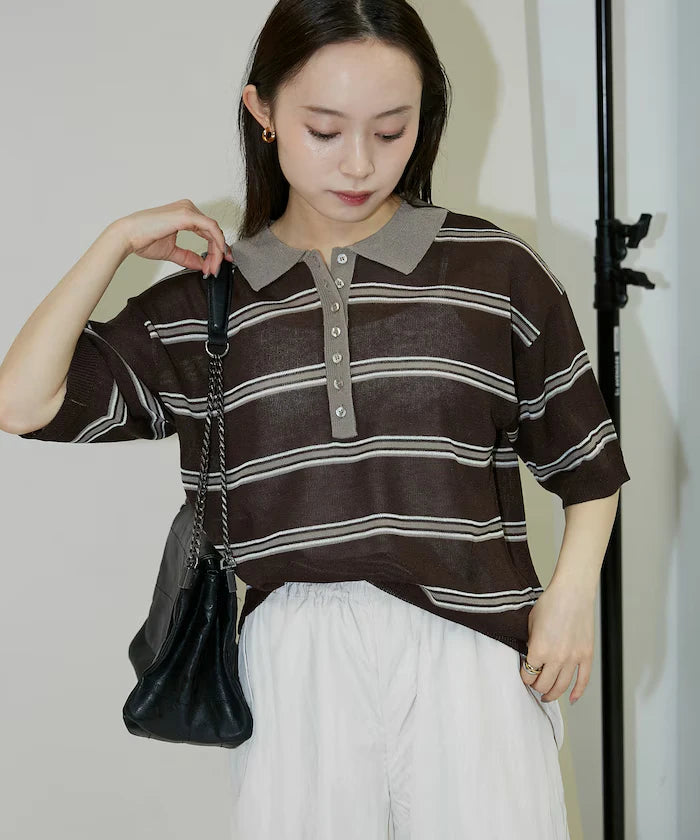 Sheer Border Short Sleeve Polo Summer Knit Limited Release