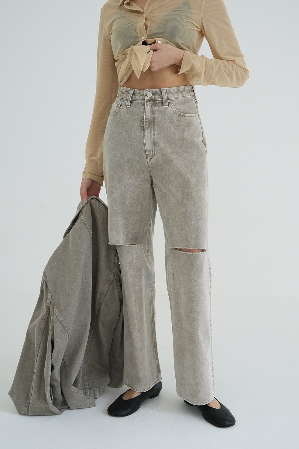 SLASH CUT DENIM PANTS