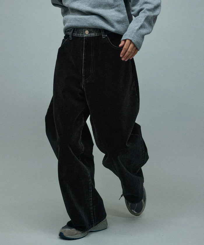 Flocked Denim Contrast Wide Straight Pants