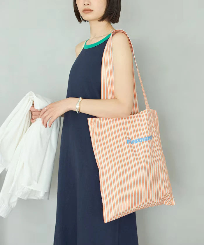 Stripe Print Canvas Tote Bag