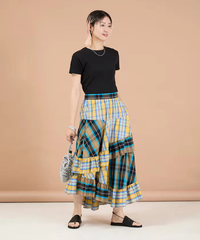 Check x Check Asymmetrical Frill Skirt