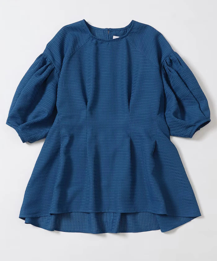 Sheer Check Balloon Sleeve Blouse