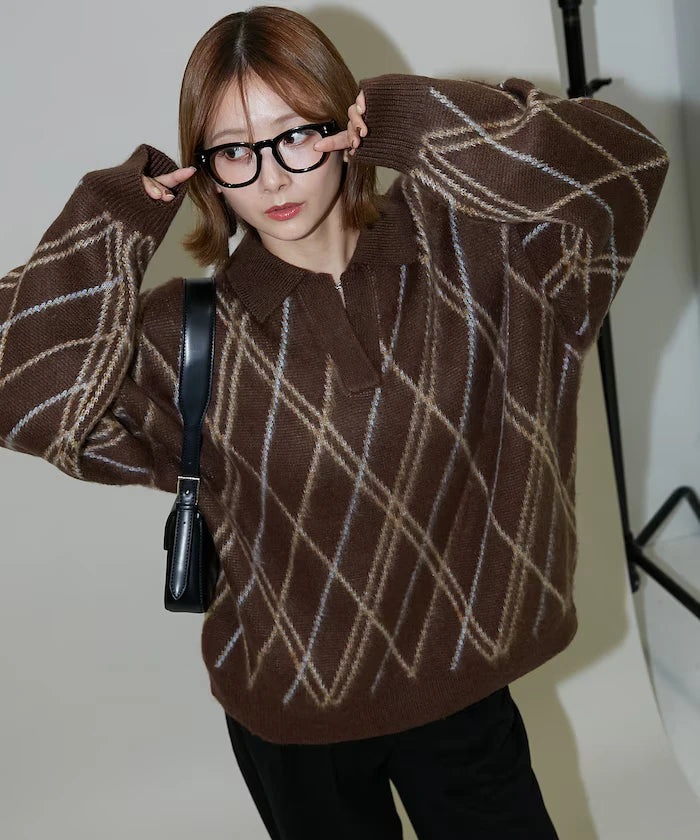 Checked pattern mohair touch skimmer knit limited edition