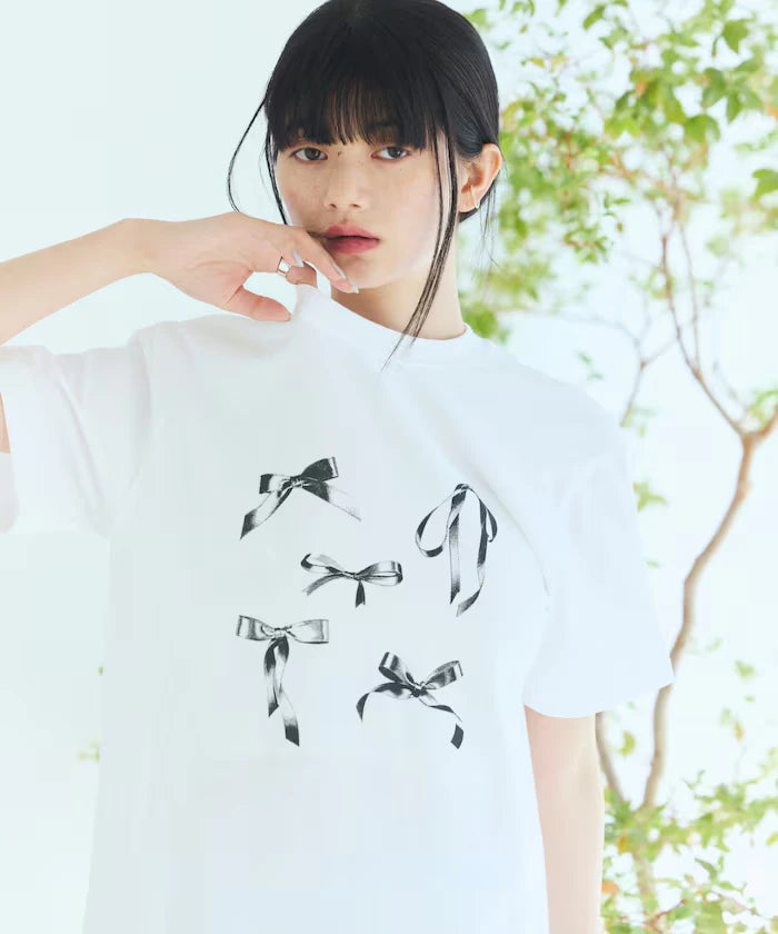 Comfortable Ribbon Print Crew Neck T-shirt