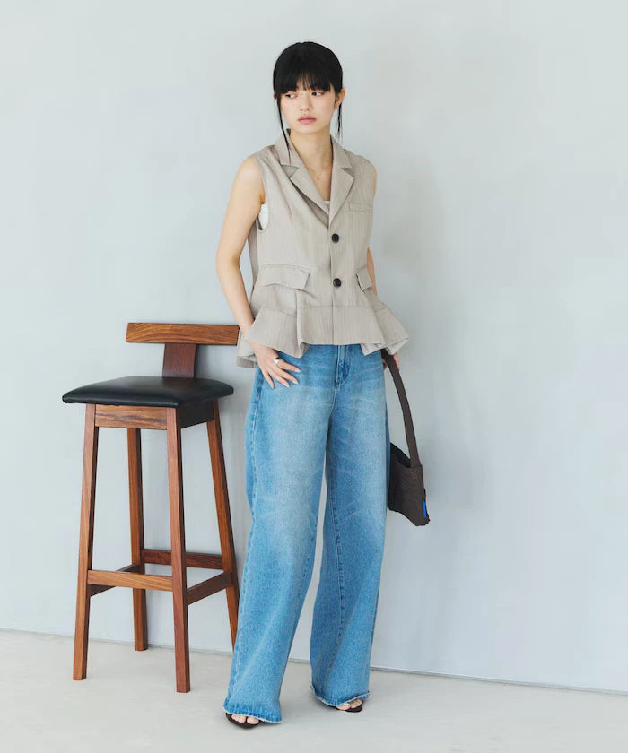 Pinstripe Flare Hem Short Vest