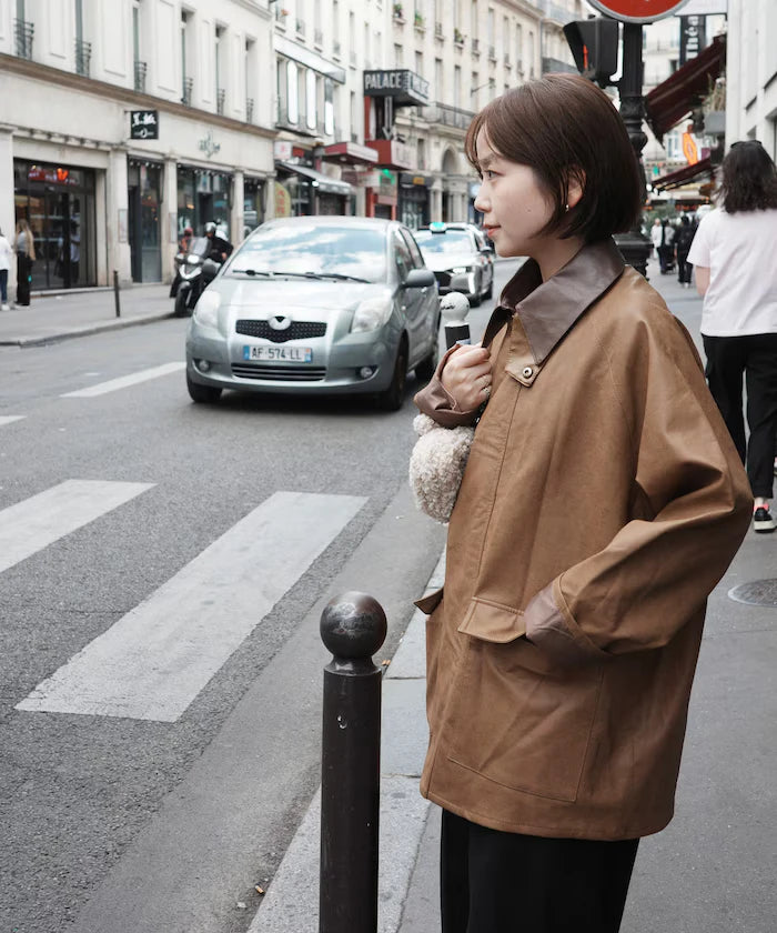 Oversized leatherette blouson / Mixed material switching