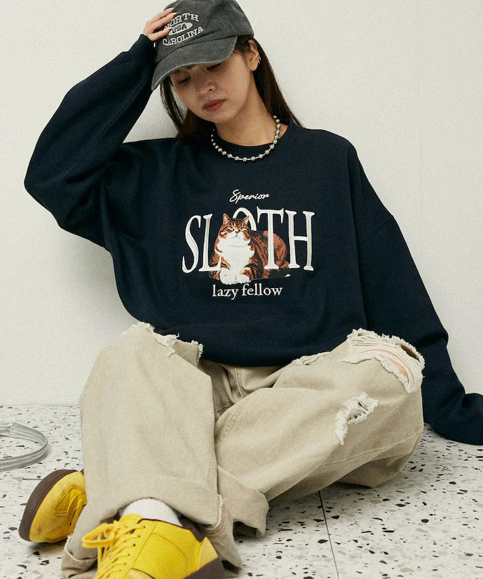 SLOTH Cat Fleece Lined Sweatshirt Limited Edition
