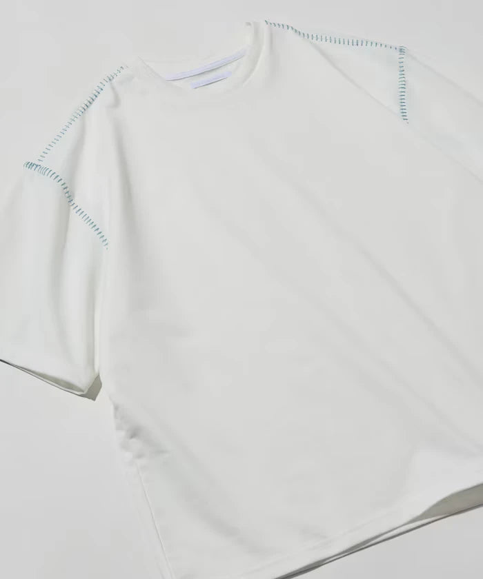 Box Silhouette Contrast Ladder Stitch Crew Neck T-Shirt