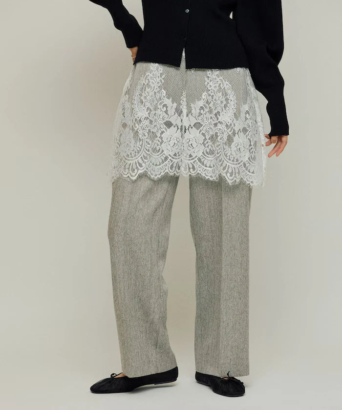 Lace Layered Slacks / Center Press Wide Slacks
