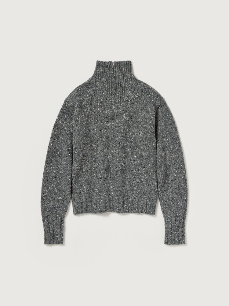 LOW-GAUGE HOMESPUN TWEED KNIT ZIP TURTLE
