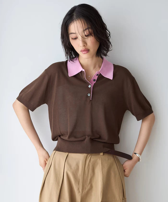 Relaxed Fit Color Design Polo Knit / Bicolor / Multi Stripe