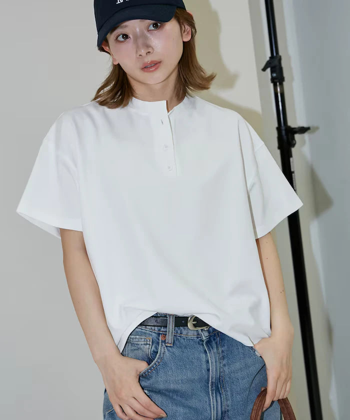 <contact cool> Cool Ponte Henry Neck T-Shirt Limited Release