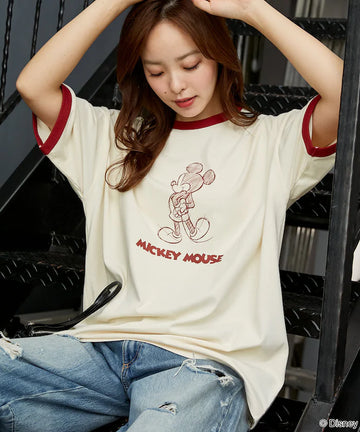 <Functional Material>Mickey Mouse/Sketch Ringer T-Shirt Limited Edition