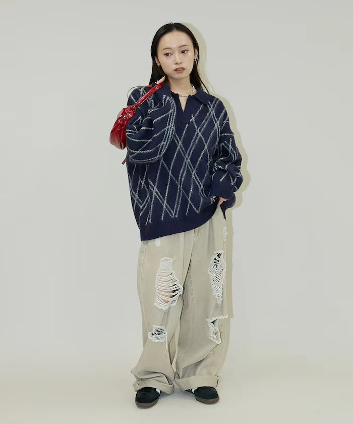 Checked pattern mohair touch skimmer knit limited edition