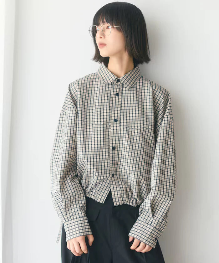Hem Code Switch Short Length Long Sleeve Shirt
